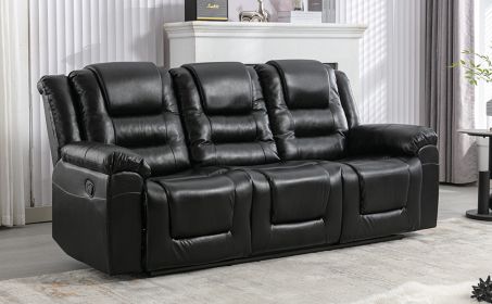 3 Seater Home Theater Recliner Manual Recliner Chair with Two Built-in Cup Holders for Living Room,Bedroom, Black(Old Sku:PP302955AAB)